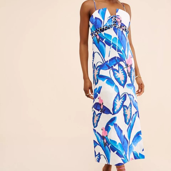 FARM Rio Linen Foliage Midi Dress Medium - Picture 1 of 4